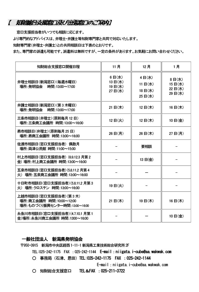 新潟県発明協会からのお知らせ